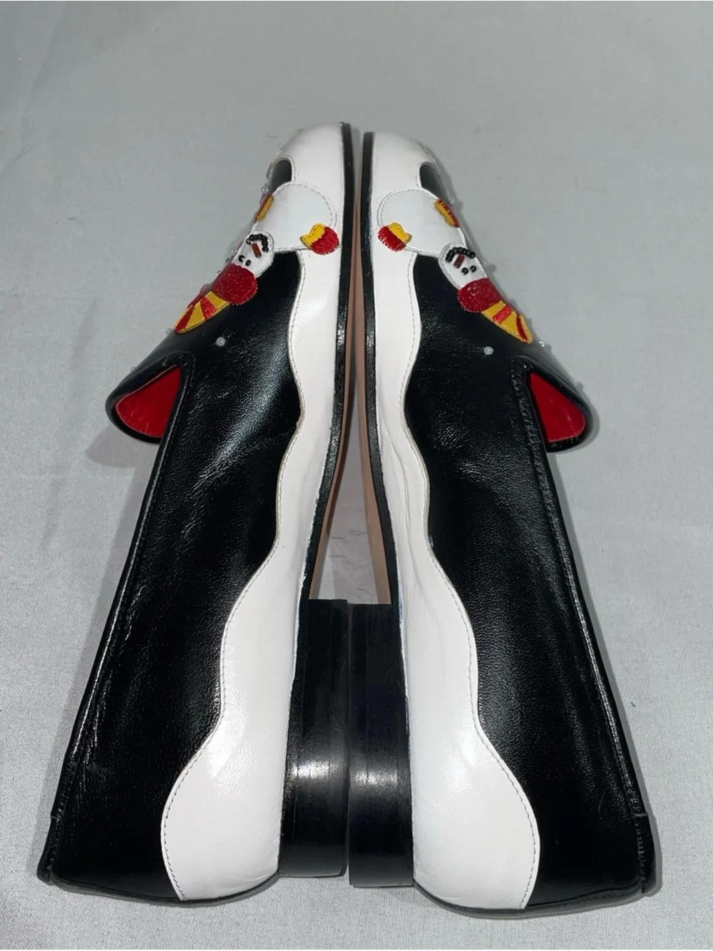 Michael Simon Black White Loafers with Colorful‎ Snowman Appliqués